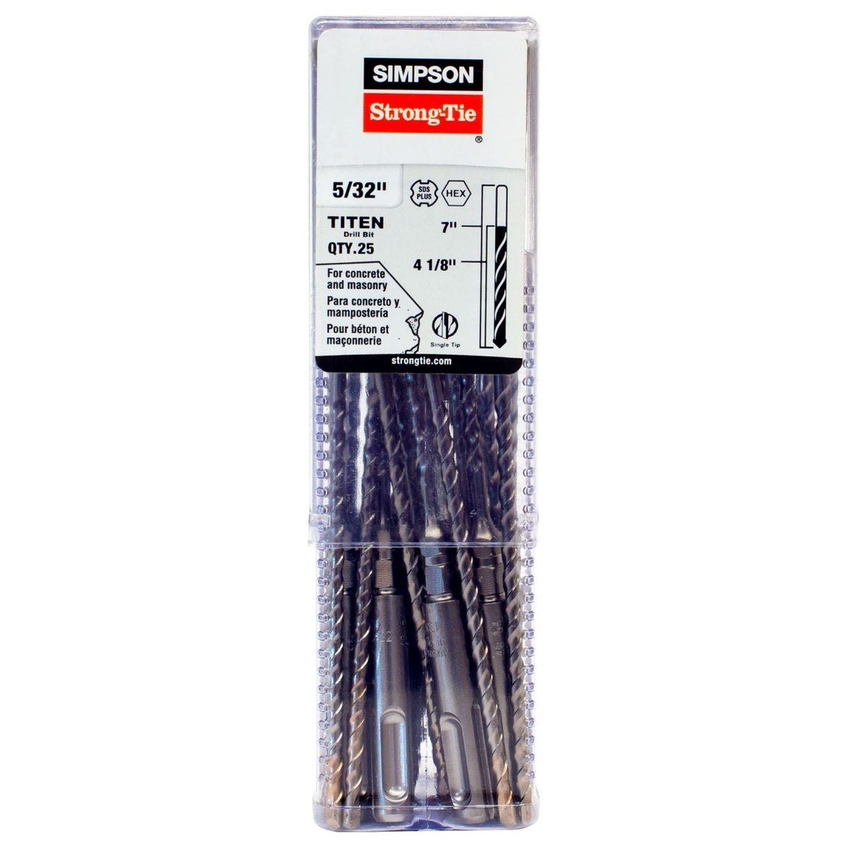 Simpson Strong-Tie MDPL01507H-R25 5/32-in. x 7-in. SDS-plus Shank Titen Turbo Screw Drill Bit/Driver, 25-Pack