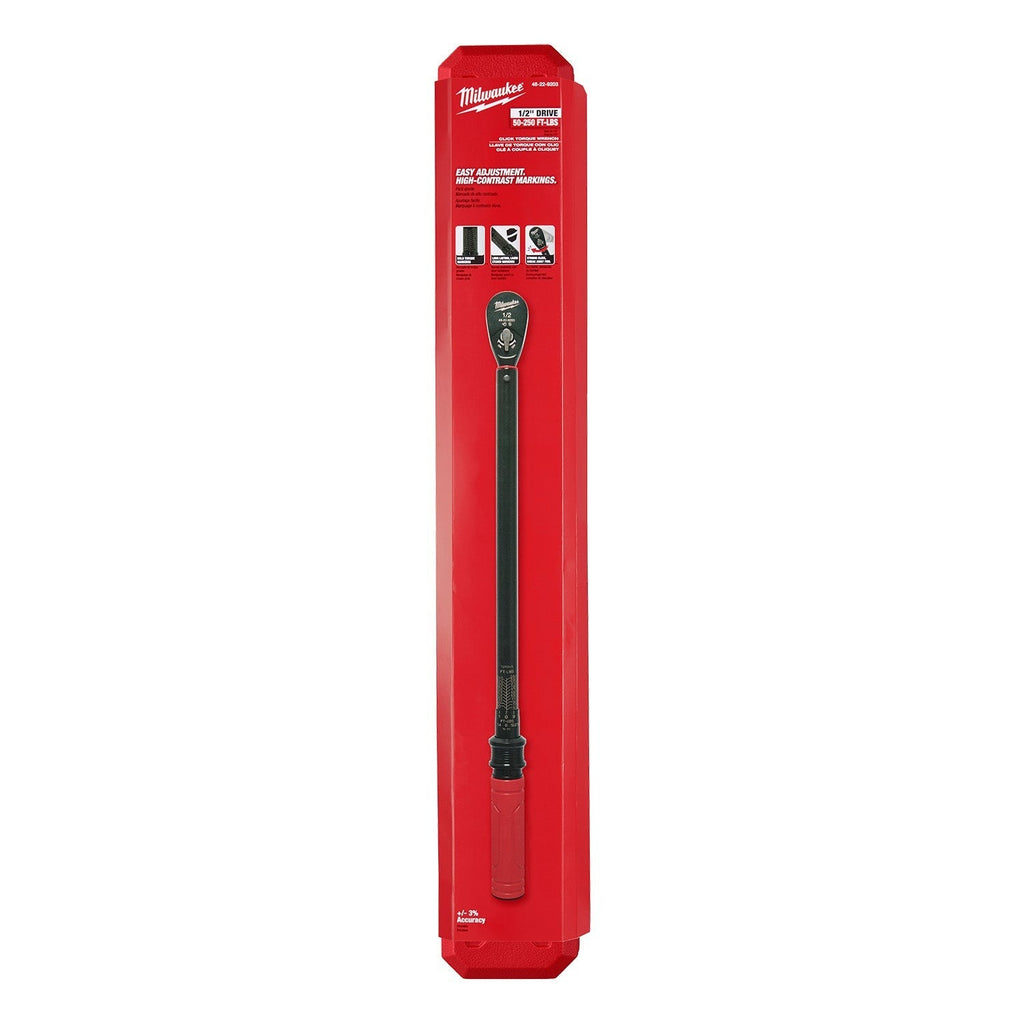 Milwaukee 48-22-9203 1/2-in. Drive Click Torque Wrench, 50-250 ft·lb