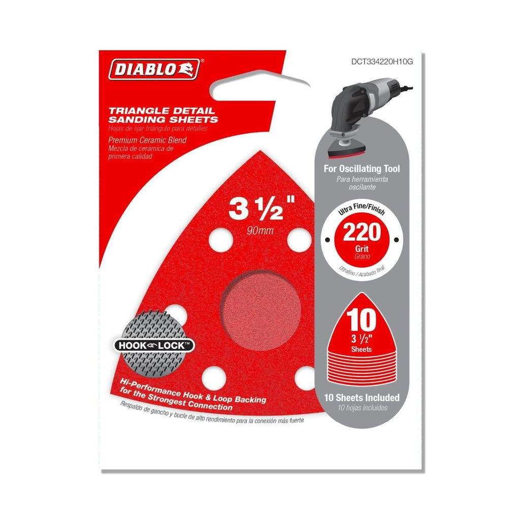 Diablo DCT334220H10G 3-3/4 in. 220-Grit (Fine) Oscillating Detail Triangle Sanding Sheets (10-Pack)