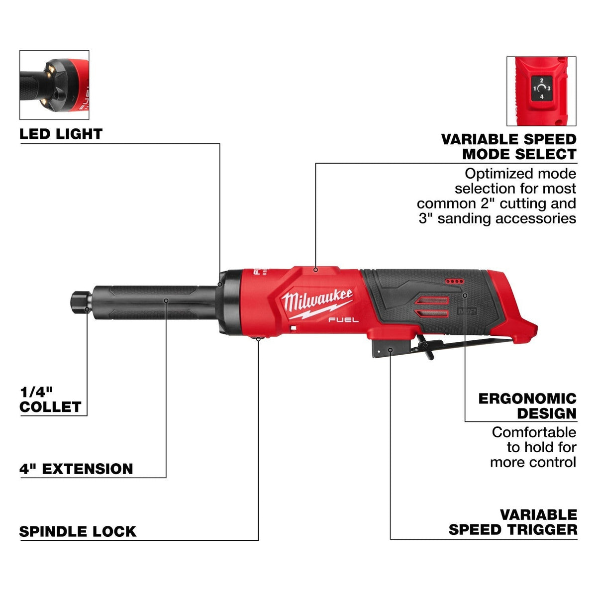 Milwaukee M12 FUEL 1/4-in. Extended Die Grinder (3487-20)