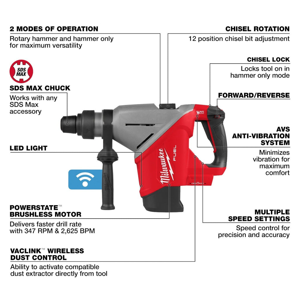 Milwaukee 2918-20 M18 FUEL 1-3/4-in. SDS MAX Rotary Hammer w/ ONE-KEY, Tool Only