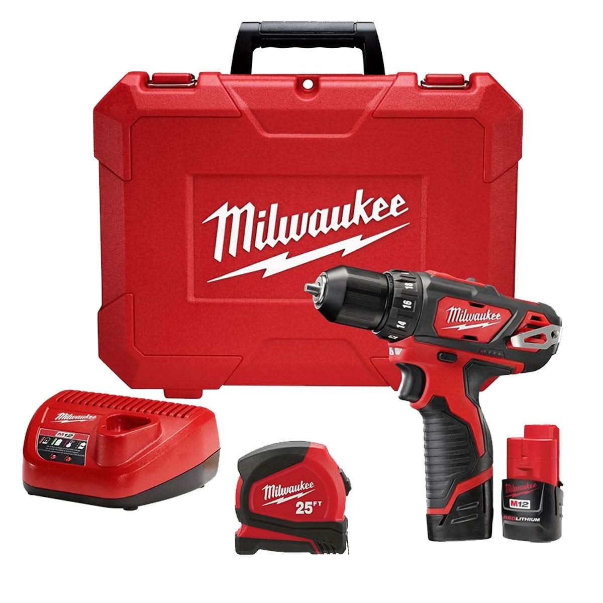 Milwaukee M12 3/8-Inch Drill/Driver 1.5AH Kit with 25' Compact Tape Measure