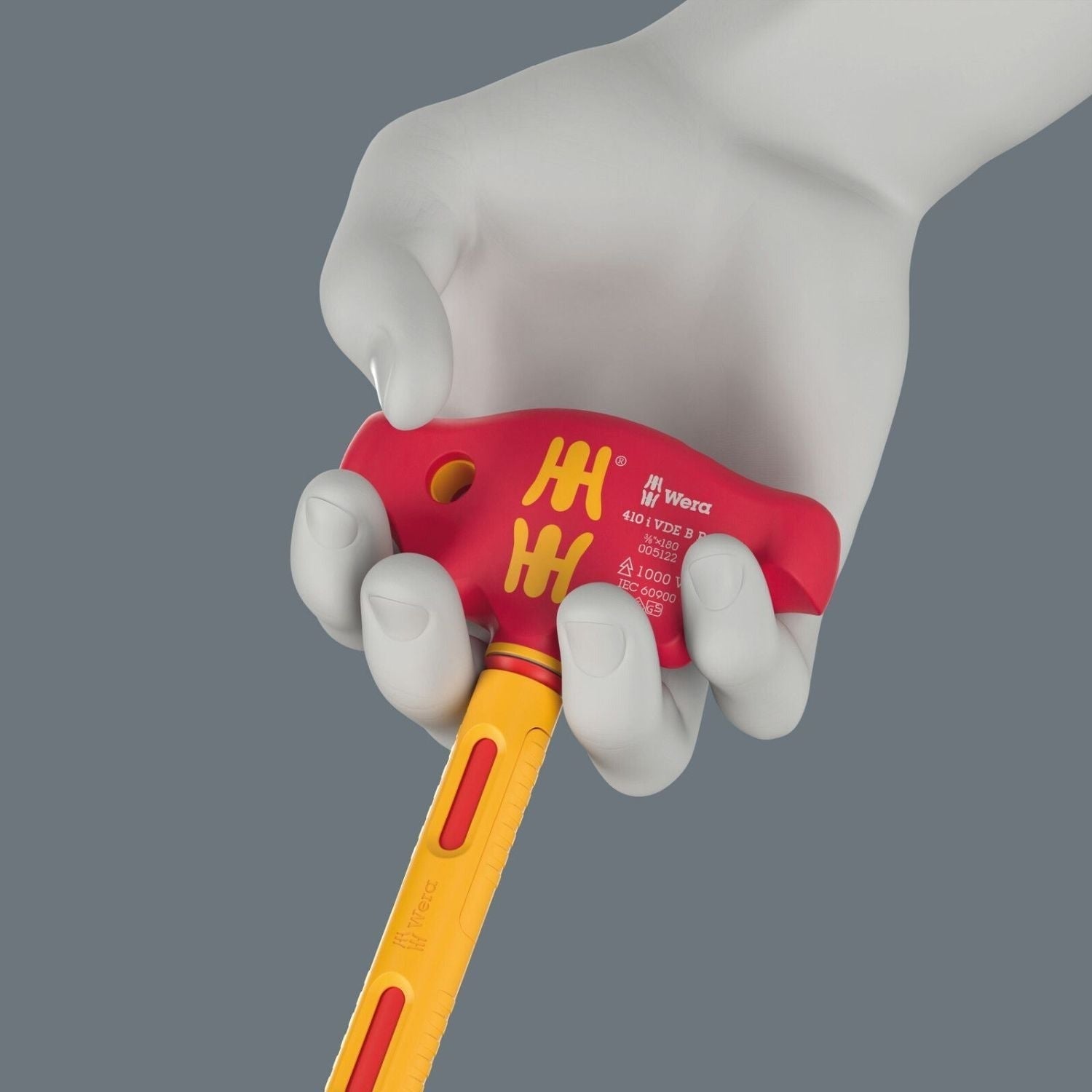 Wera 410 I VDE B Ra Vde-insulated T-Handle Adapter Screwdriver With Ratchet Functionality For 3/8-in. Sockets, 3/8-in.x130-mm.