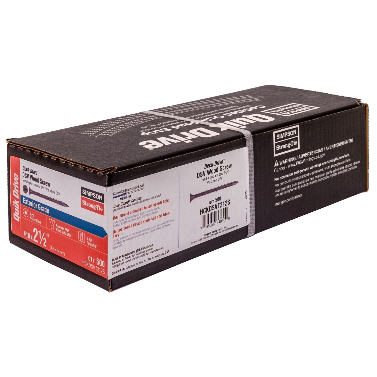 Simpson Strong-Tie HCKDSVT212S Deck-Drive DSV WOOD Screw (Collated), #10 x 2-1/2-in. T25 6-Lobe, Tan, 500-Pack