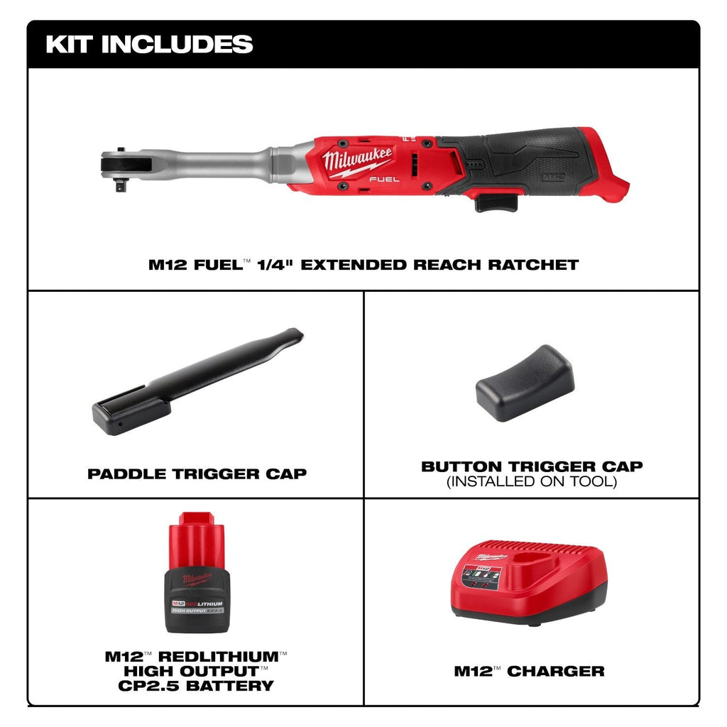 Milwaukee M12 FUEL 1/4-in. Extended Reach Ratchet 2.5Ah Kit (3058-21)