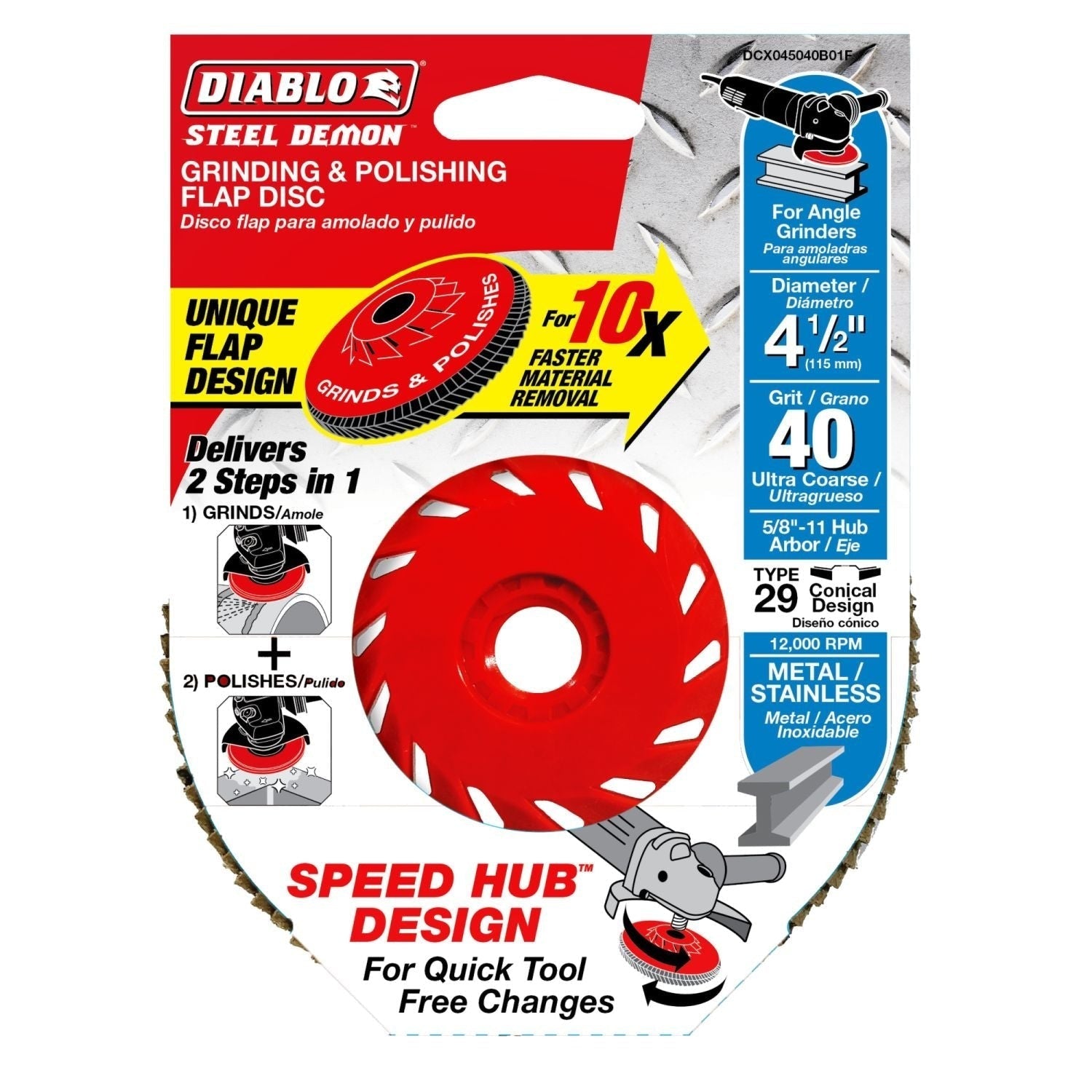 Diablo DCX045040B01F 4-1/2 Inch Steel Demon Flap Disc 40 Grit - with Speed Hub