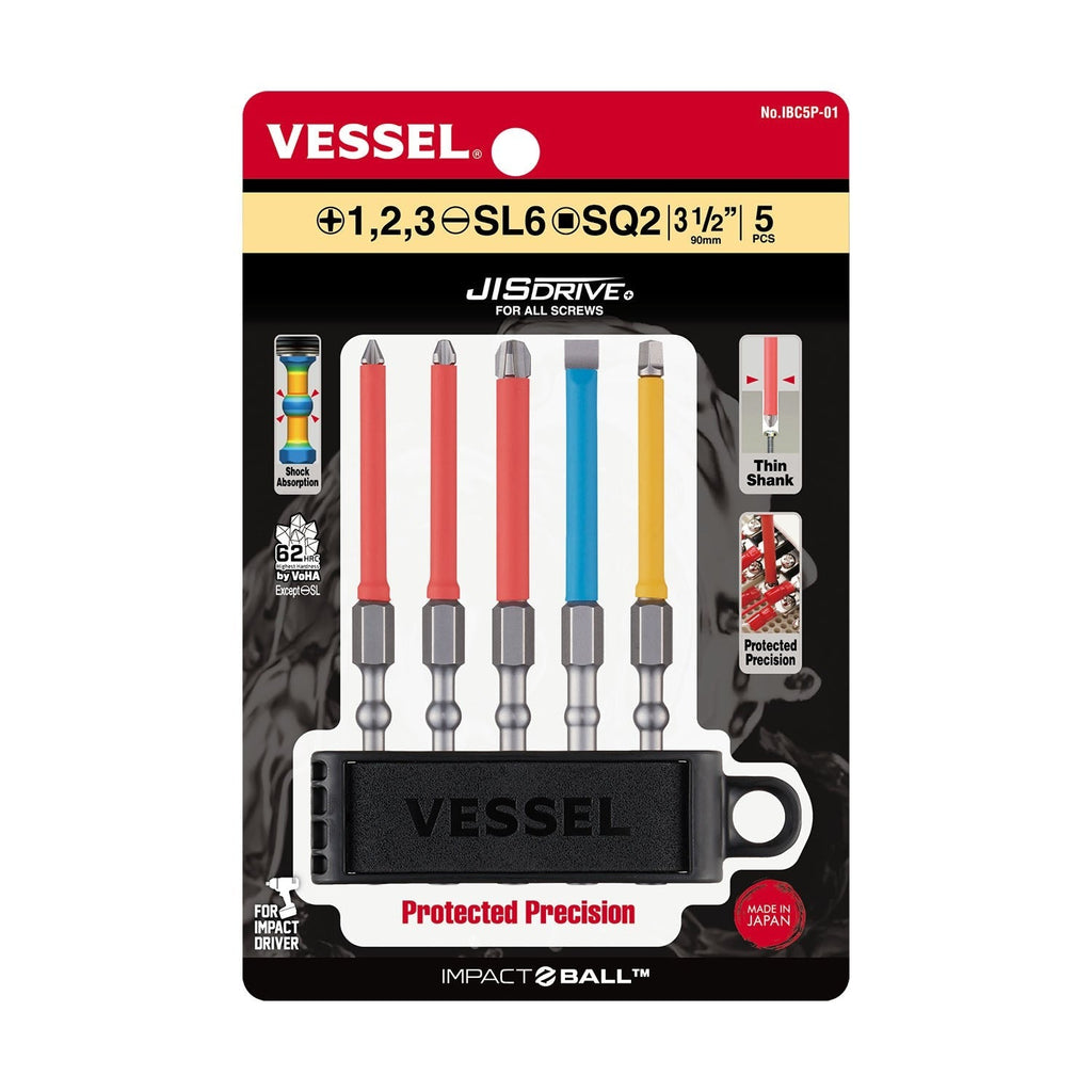 Vessel IBC5P01 Impact Ball Torsion Bit With Coated Tube 5-Piece Set