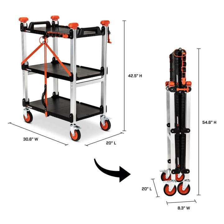 Crescent F3SCBL SITERUNNER 3 Shelf Folding Jobsite Cart