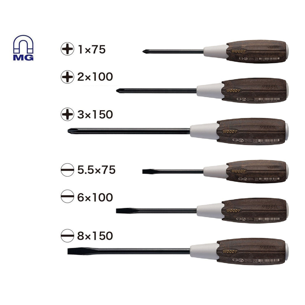 Vessel 3006CS WOOD-COMPO Non-Slip Screwdriver 6-Piece Set