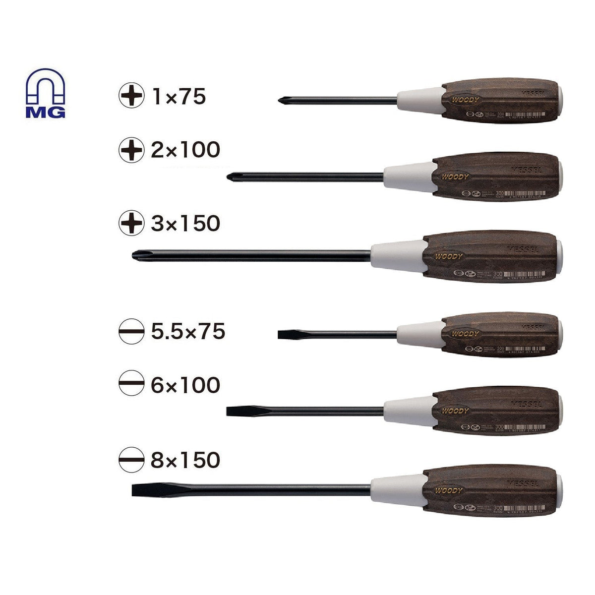 Vessel 3006CS WOOD-COMPO Non-Slip Screwdriver 6-Piece Set