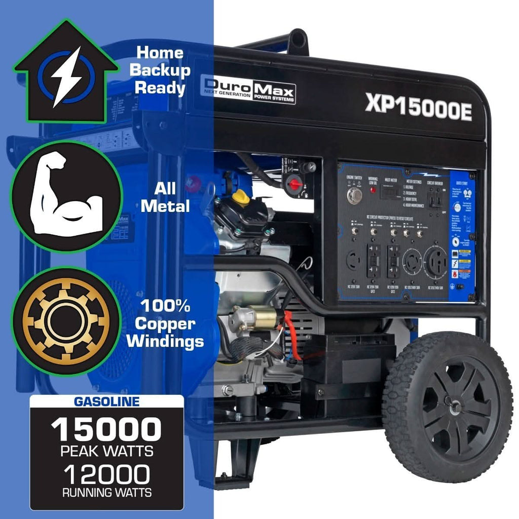 DuroMax XP15000E 15,000-Watt 713cc V-Twin Gas Powered Electric Start Portable Generator