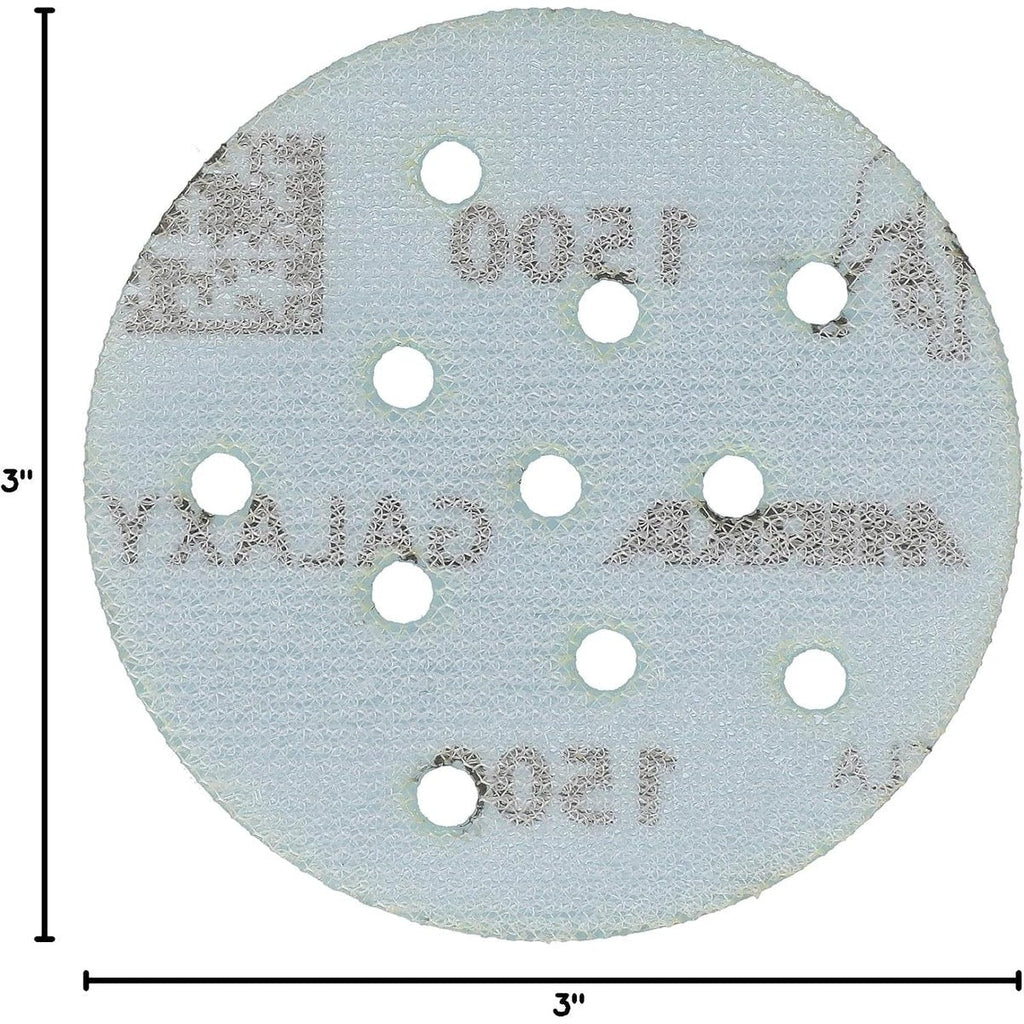 Mirka Galaxy 3-in. 1500 Grit Hook and Loop Sanding Discs, 50-Pack Multifit (FY-3MF-150)