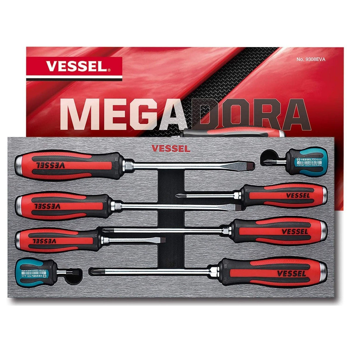 Vessel 9308EVA MEGADORA JAWSFIT Tang-Thru Screwdriver 8-Piece Set (9308EVA)