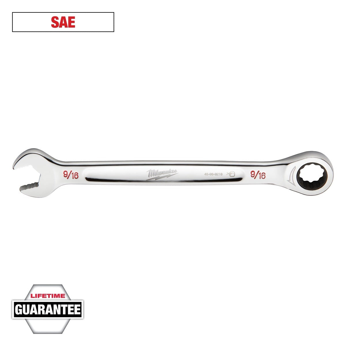 Milwaukee 9/16-in. SAE Ratcheting Combination Wrench with MAX BITE Open-End Grip (45-96-9218)