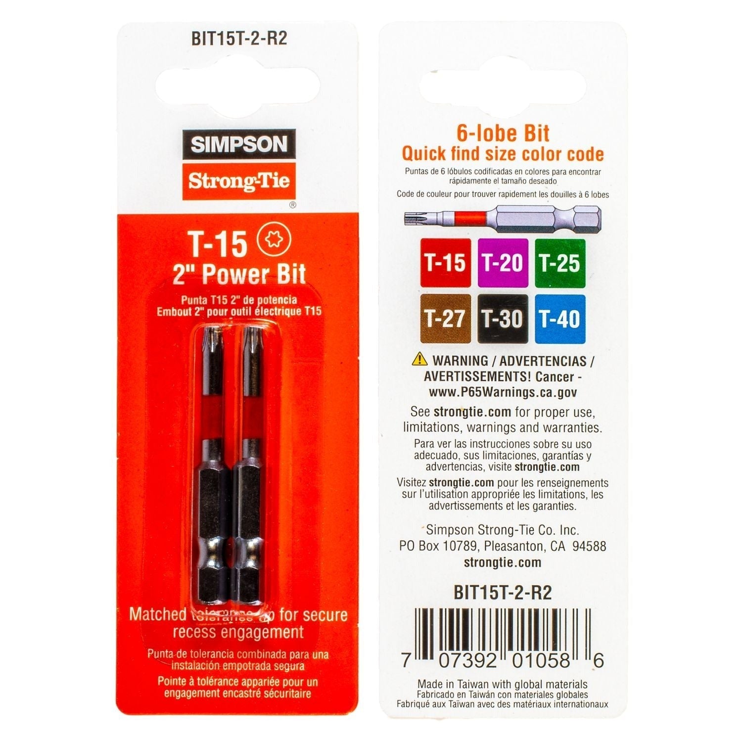 Simpson Strong-Tie BIT15T-2-R2 T15 6-Lobe-Drive 2-in. Power Bit, 2-Pack