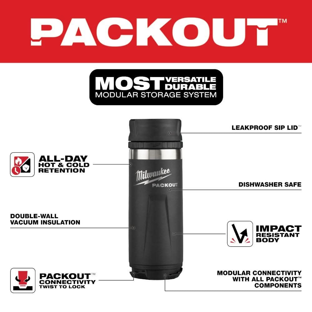 Milwaukee 48-22-8322 20" PACKOUT Tool Bag & 48-22-8395B PACKOUT 18oz Insulated Bottle with Sip Lid