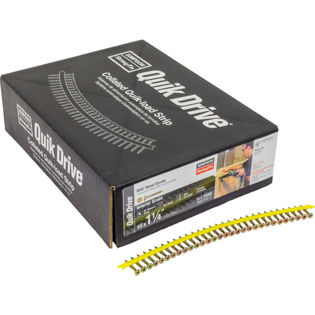 Simpson Strong-Tie WSC114S-17 WSC Wood Screw (Collated), #8 x 1-1/4-in. #2 Square, Flat Head, Yellow Zinc, 2500-Pack