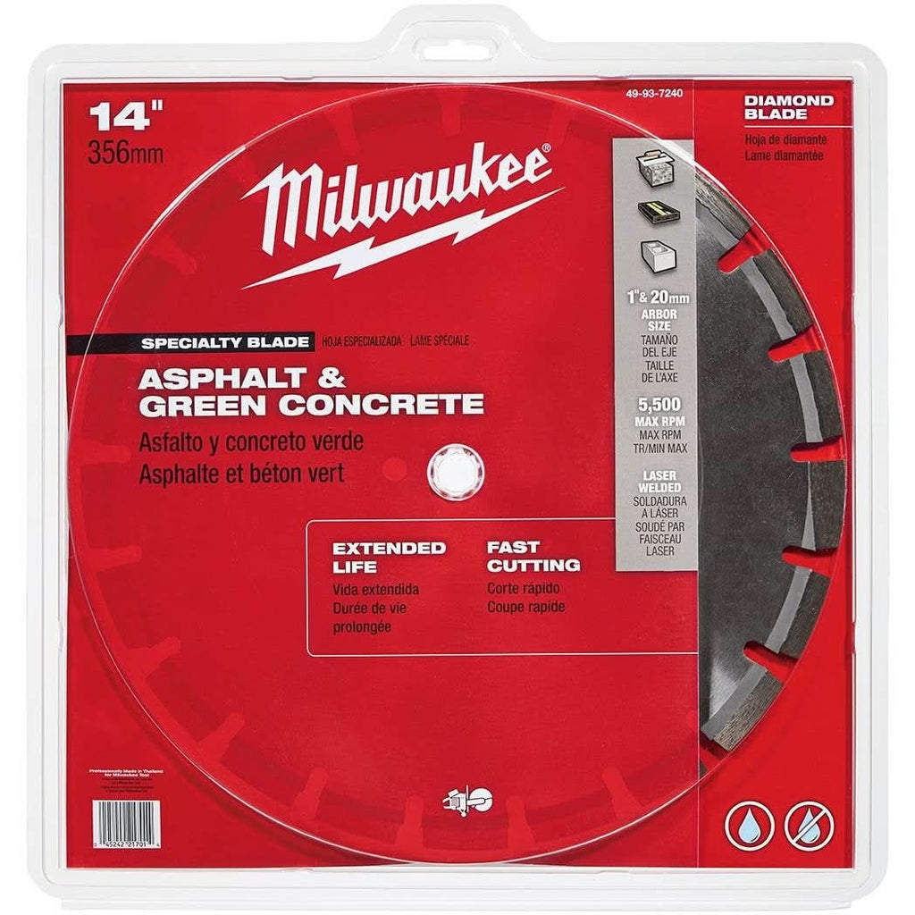 Milwaukee 49-93-7240 14" Asphalt & Green Concrete Segmented Diamond Blade