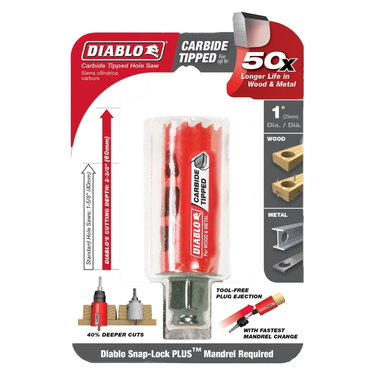 Diablo DHS1000CT 1 Inch Carbide-Tipped Wood & Metal Holesaw