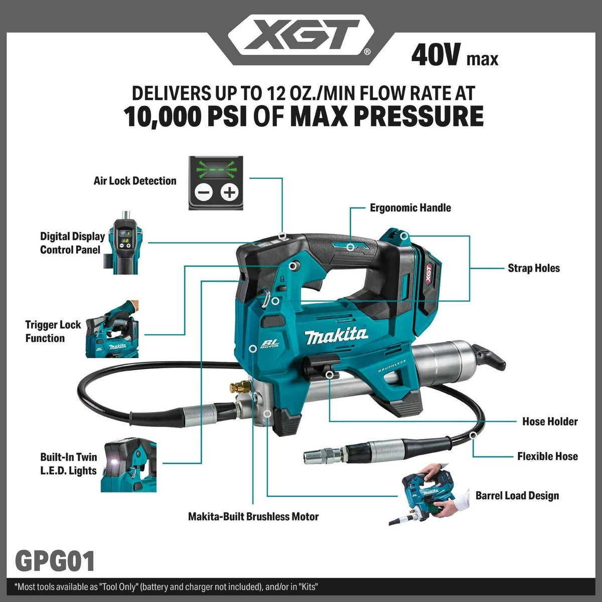 Makita GPG01Z 40V max XGT Brushless Grease Gun, Tool Only