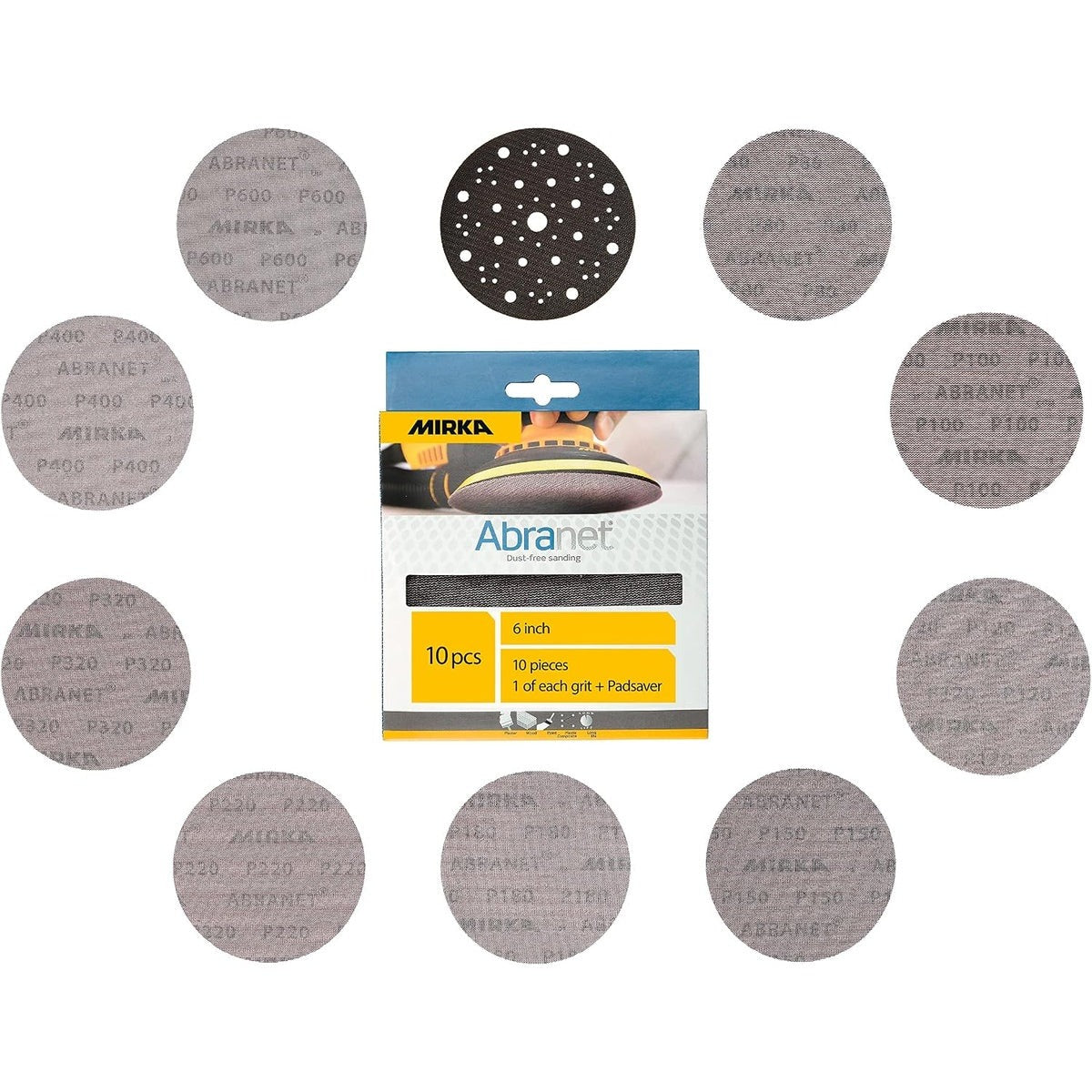 Mirka Abranet 6-in. Assorted Grit Mesh Sanding Disc Pack with Pad Saver (9A-241-APRP)