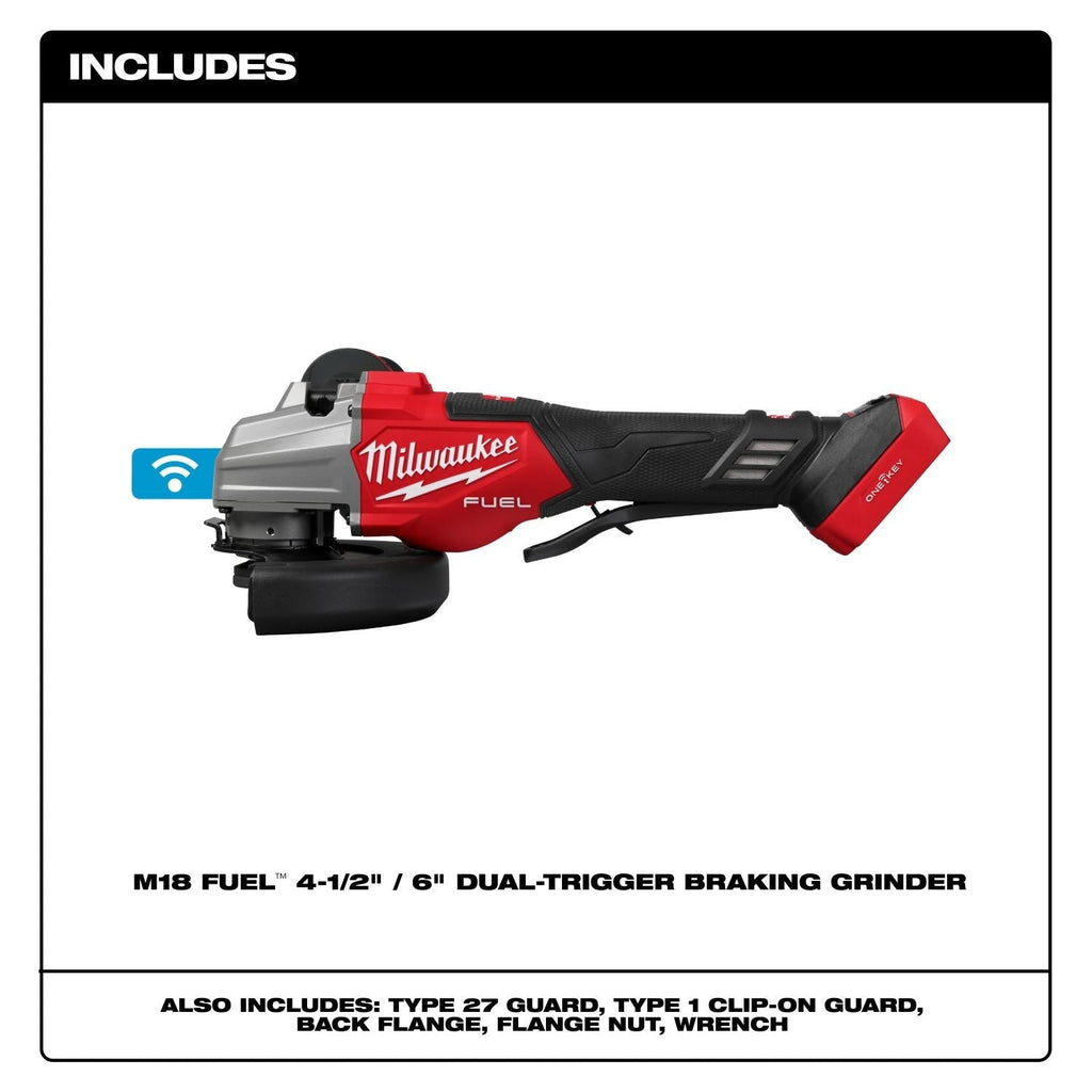Milwaukee 3676-20 M18 FUEL 4-1/2" / 6" Dual Trigger Braking Paddle Switch Grinder w/ ONEKEY, Tool Only