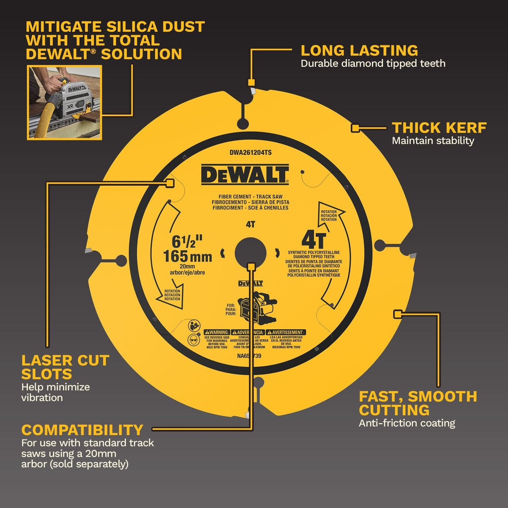 DEWALT 6-1/2-in. 4-Tooth Fiber Cement Track Saw Blade (DWA261204TS)