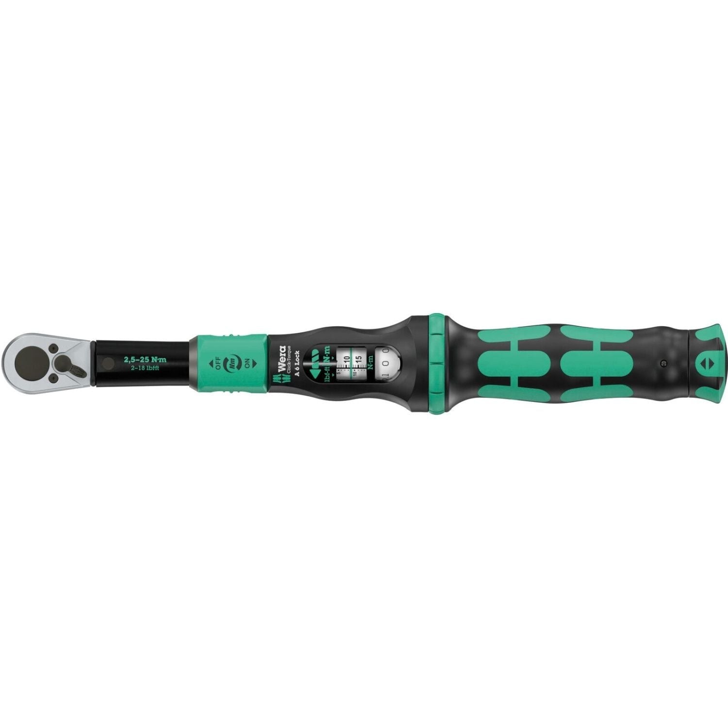 Wera Click-Torque Lock A 6 Torque Wrench, Adjustable, Torque Lock Function, Reversible Ratchet, Clockwise Torque Operation, 2.5-25 Nm, 1/4-in.x2.5-25 Nm