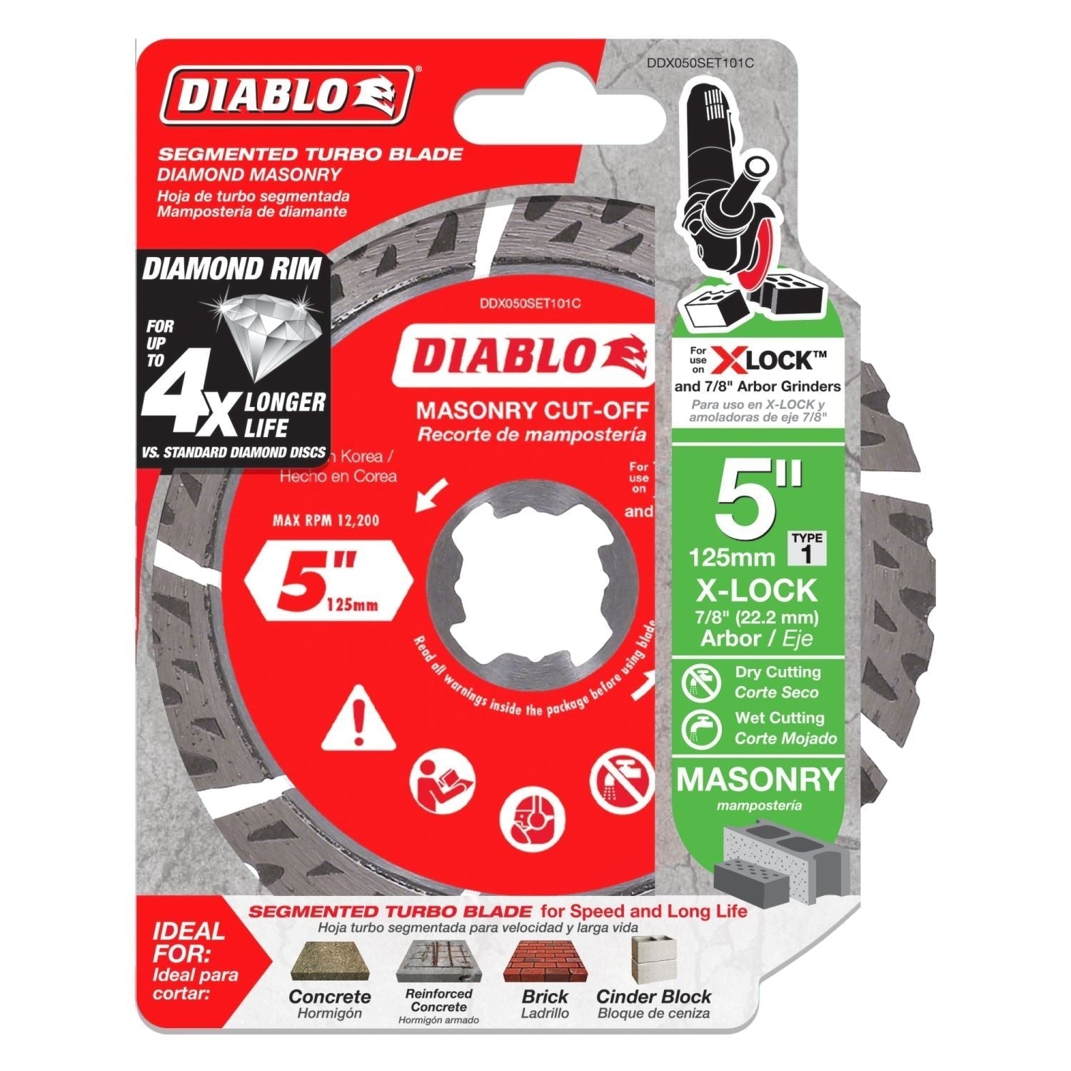 Diablo DDX050SET101C 5 Inch Diamond Segmented Turbo Masonry Cut-Off with X-LOCK arbor