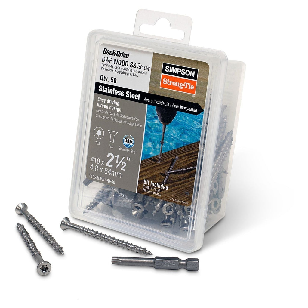 Simpson Strong-Tie T10250WP-RP50 Deck-Drive DWP WOOD SS Screw, #10 x 2-1/2-in. T25, Flat Head, Type 316, 50-Pack
