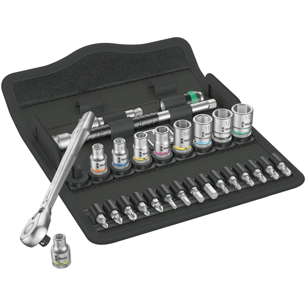Wera 8100 Sa 8 Zyklop Metal Ratchet Set With Switch Lever, 1/4-in. Drive, Metric, 28-Pieces