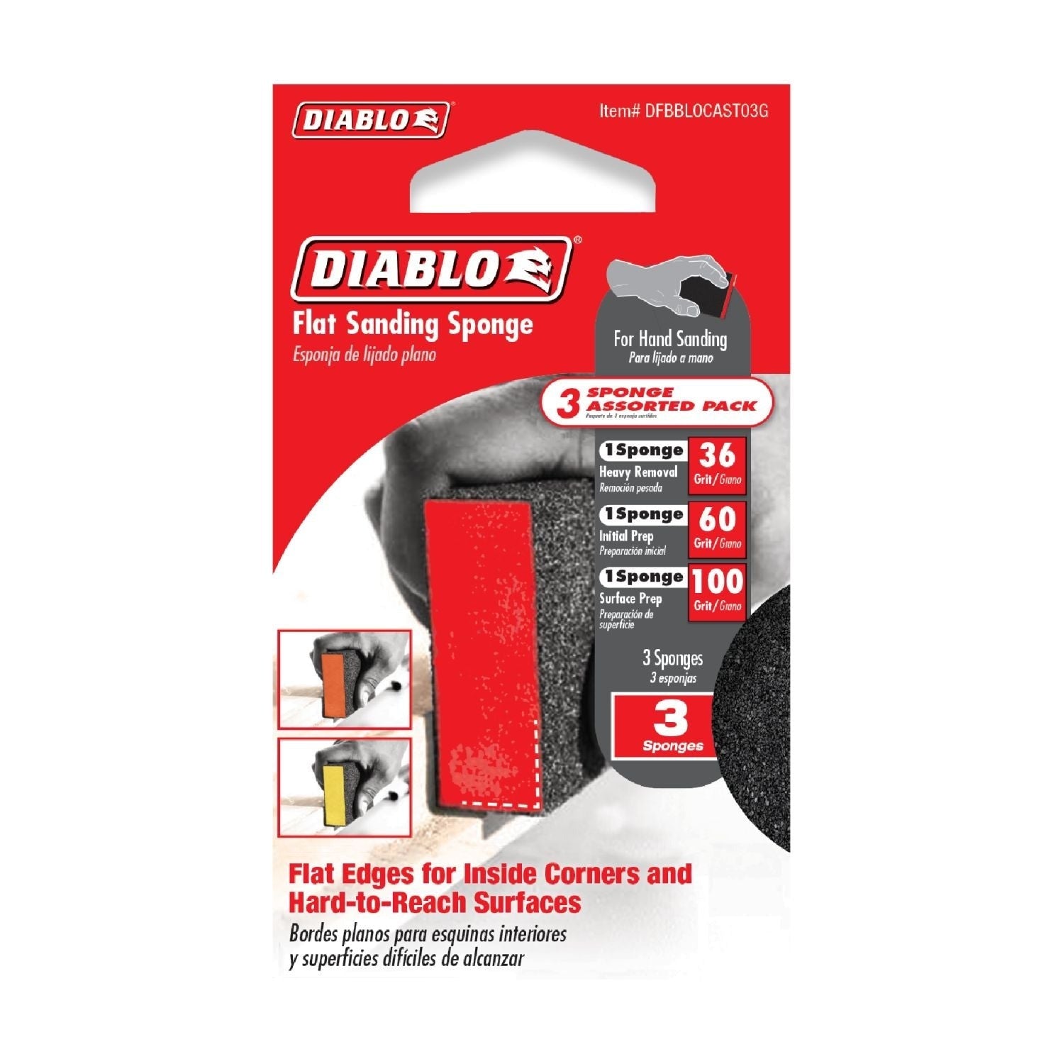 Diablo DFBBLOCAST03G Flat Sanding Sponge Assorted Pack, 3-Piece