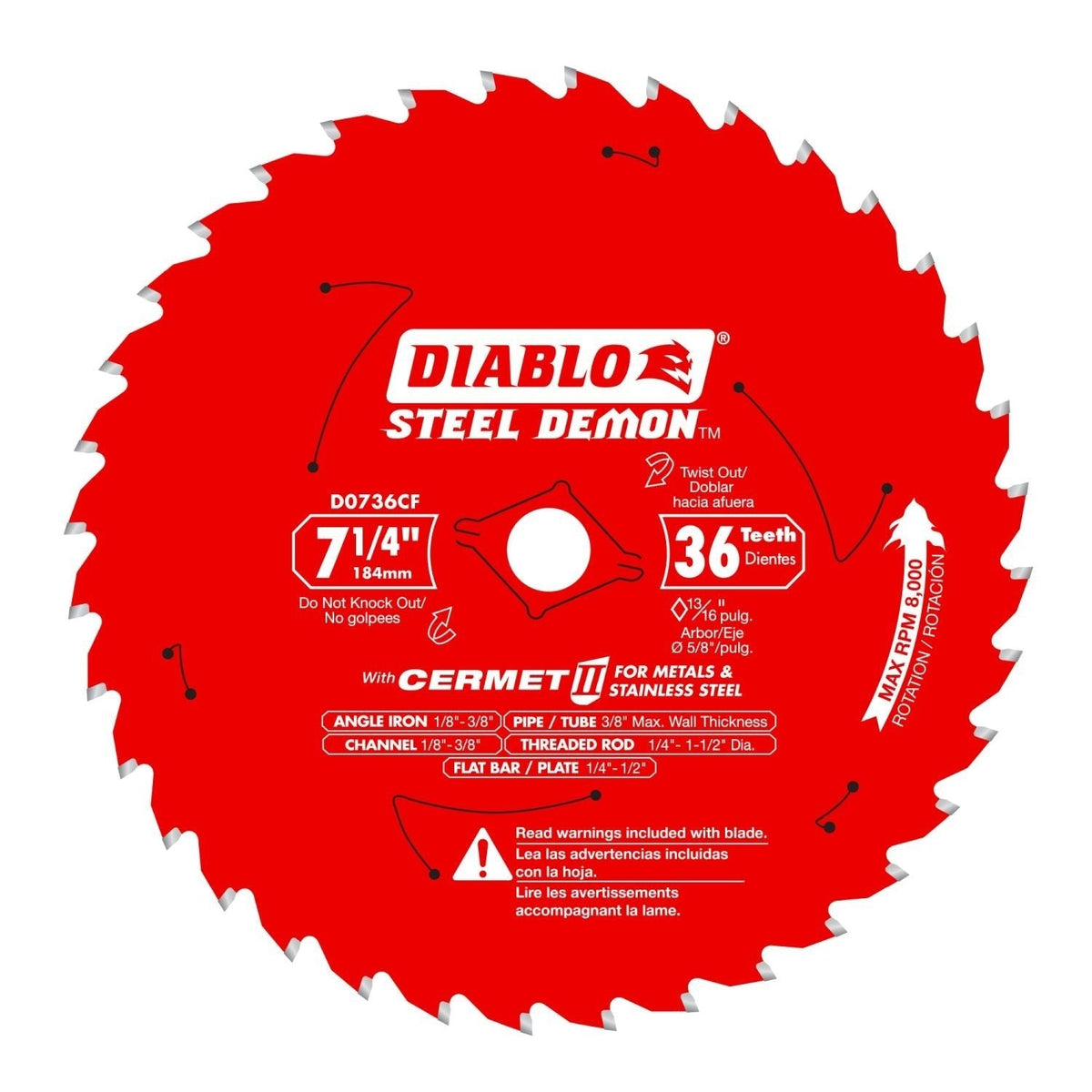 Diablo D0736CF 7-1/4-in. x 36-Teeth Steel Demon Cermet II Saw Blade for Thick Metal
