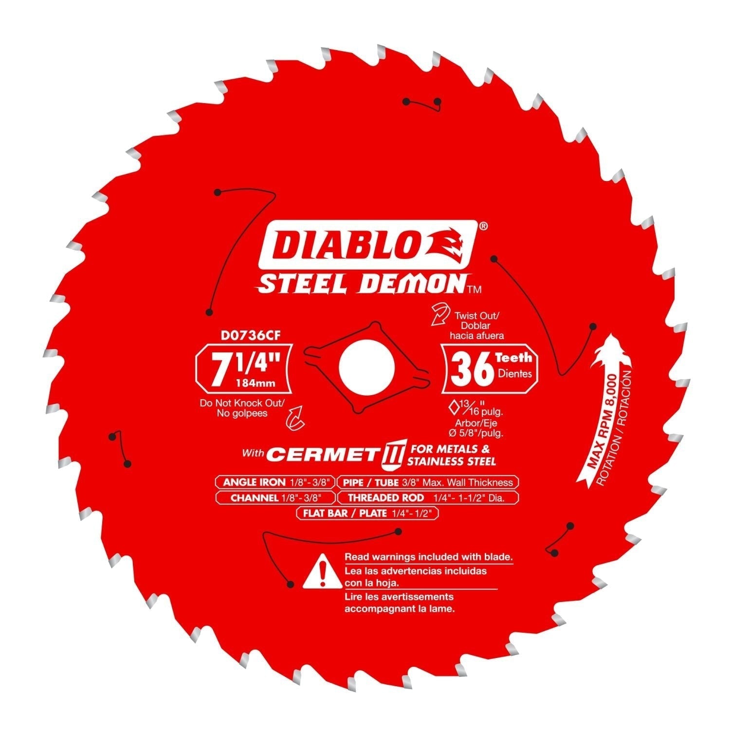Diablo D0736CF 7-1/4-in. x 36-Teeth Steel Demon Cermet II Saw Blade for Thick Metal