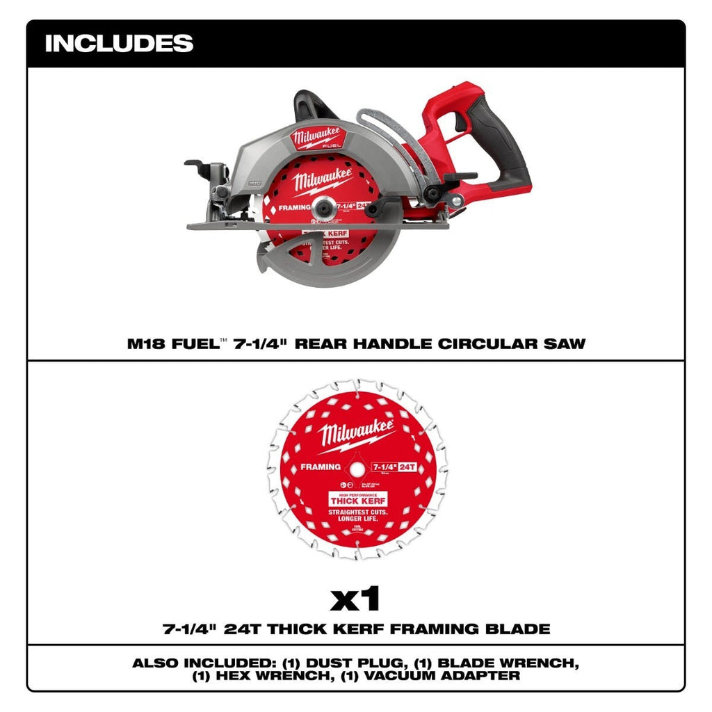 Milwaukee 2930-20 M18 FUEL 7-1/4-in. Rear Handle Circular Saw + M18 REDLITHIUM HIGH OUTPUT XC 6.0Ah Battery 2-Pack