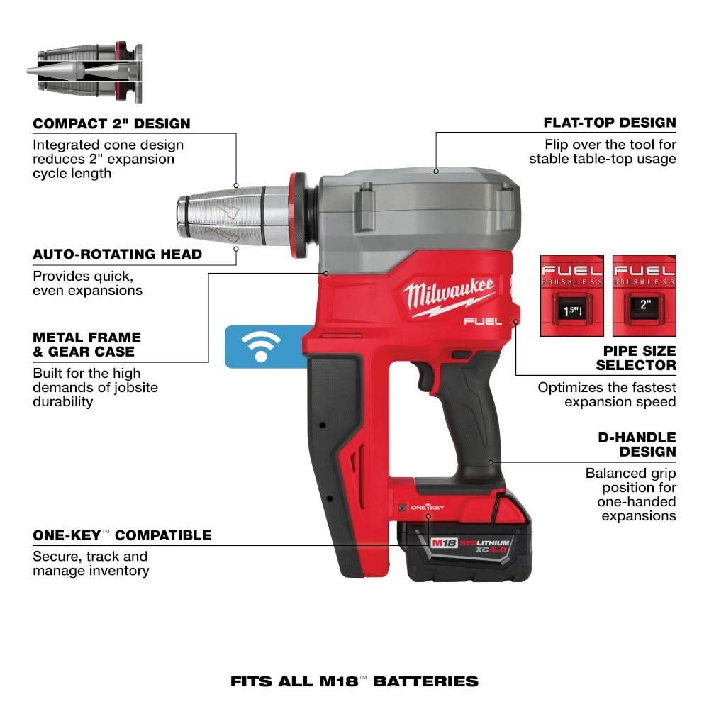 Milwaukee 2932-22XC M18 FUEL 2-in. ProPEX Expander Kit w/ ONE-KEY with 1-1/4-in. - 2-in. Expander Heads