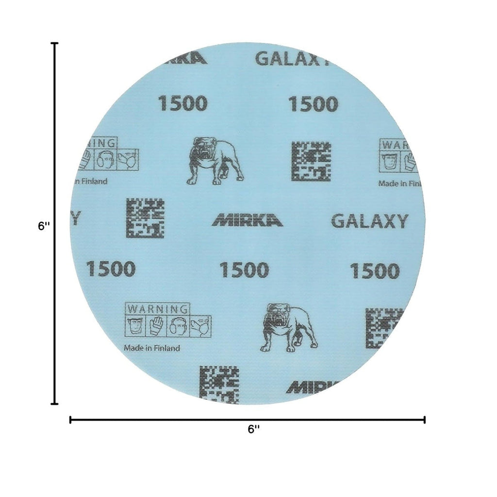 Mirka Galaxy 6-in. 1500 Grit Hook and Loop Sanding Discs, 50-Pack for Epoxy, Wood, and Metal (FY-622-1500)