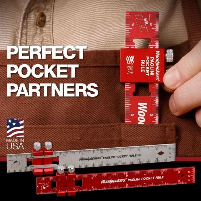 Woodpeckers PPRRI-AC 3-Piece Aluminum Paolini Pocket Rule Set w/ PPR Rack-It, Inch/Metric