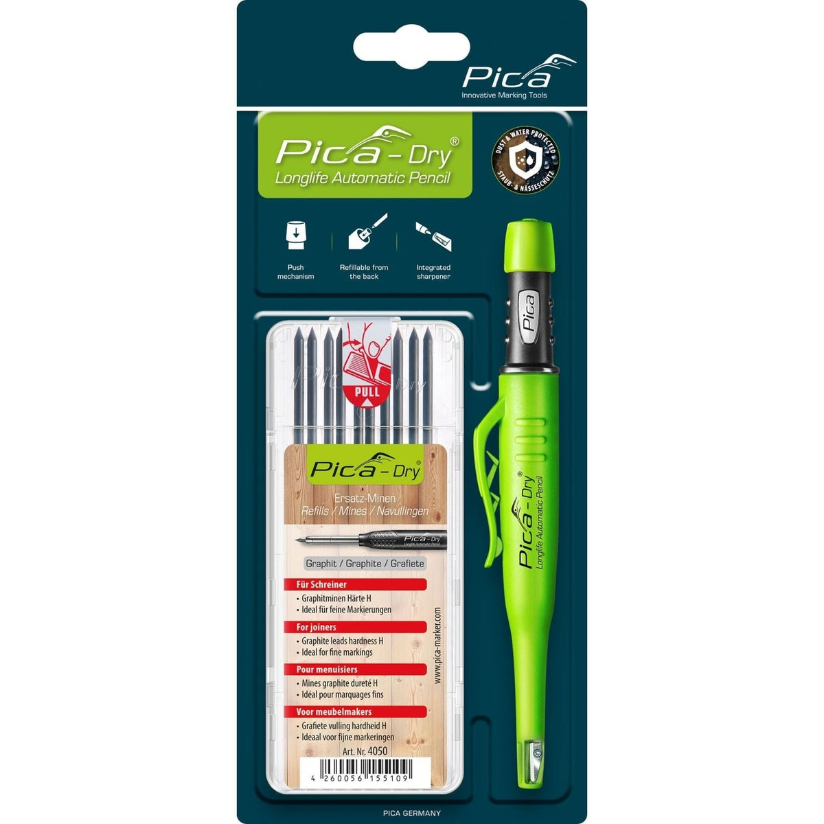 Pica 30405 Dry Pencil w/ Quiver Holder + 10-Pack Lead Refill Bundle