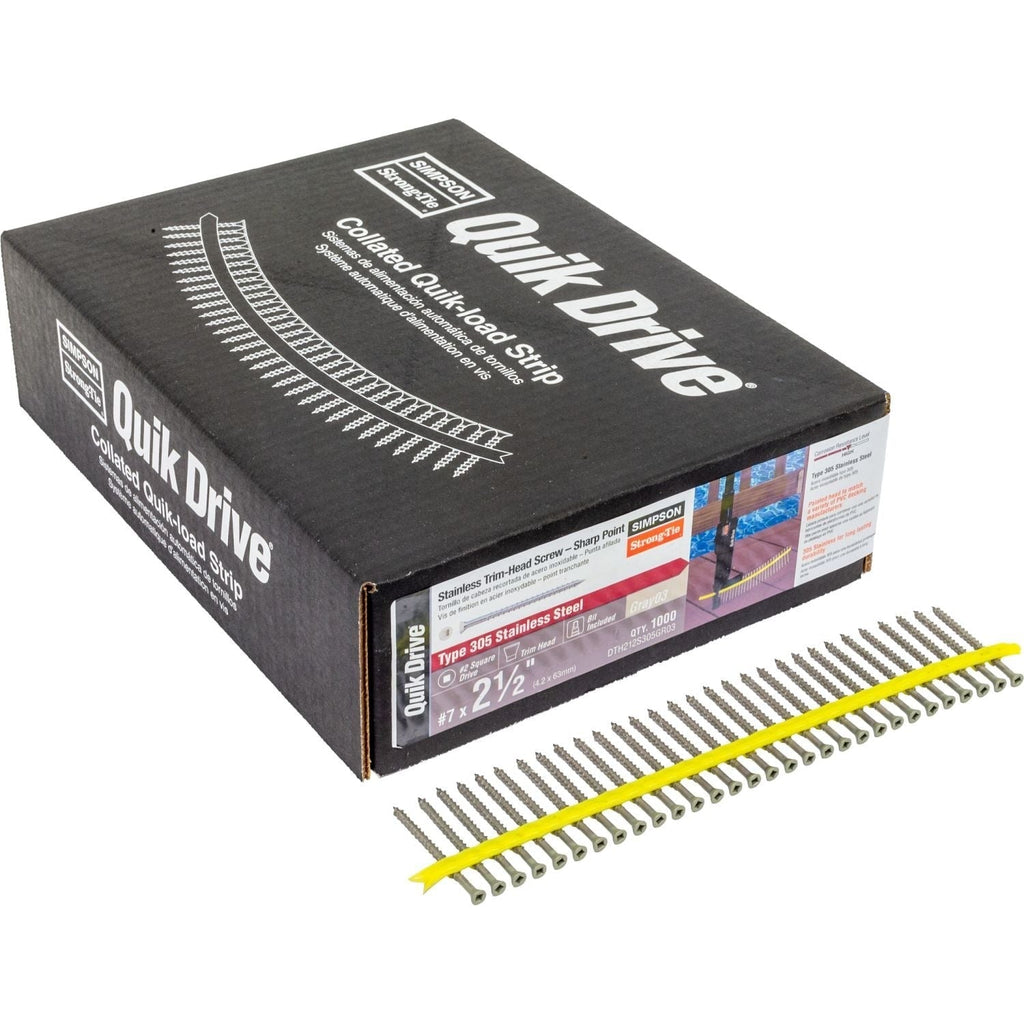 Simpson Strong-Tie DTH212S305GR03 Trim-Head Screw, Sharp Point (Collated), #7 x 2-1/2-in. #2 Square Type 305 Gray 03, 1000-Pack