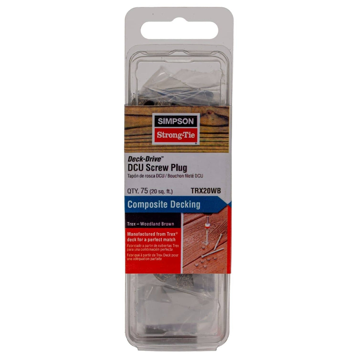 Simpson Strong-Tie TRX20WB Deck-Drive DCU Screw Plug, Trex Woodland Brown, 75-Pack
