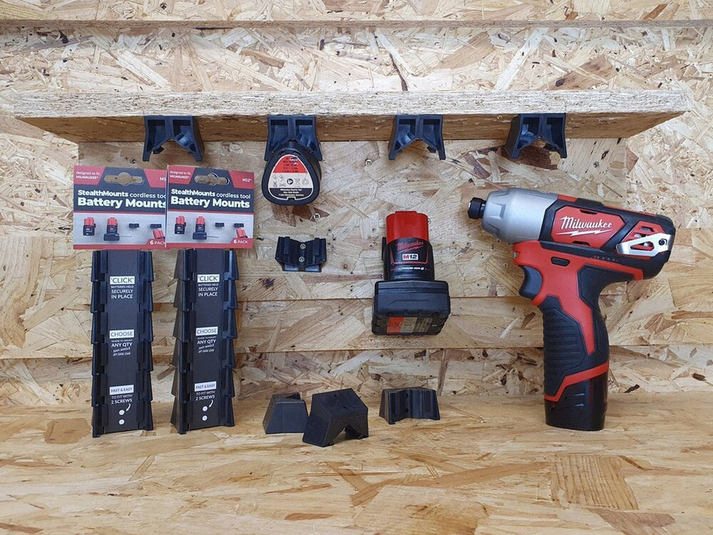 StealthMounts Battery Mounts for Milwaukee M12 Black, 6-Pack