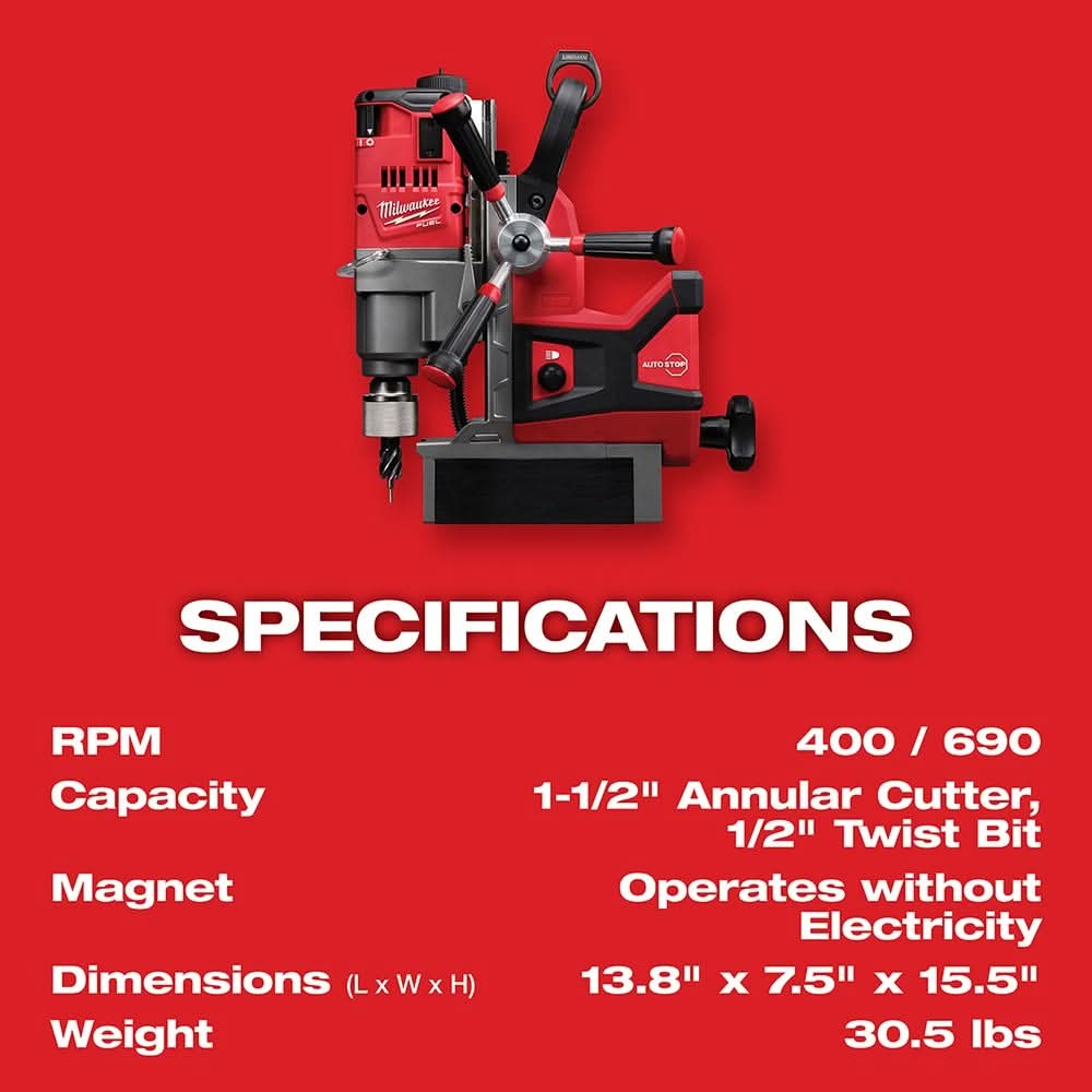 Milwaukee 2788-22HD M18 FUEL 1-1/2" Lineman Magnetic Drill High Demand 8.0Ah Kit