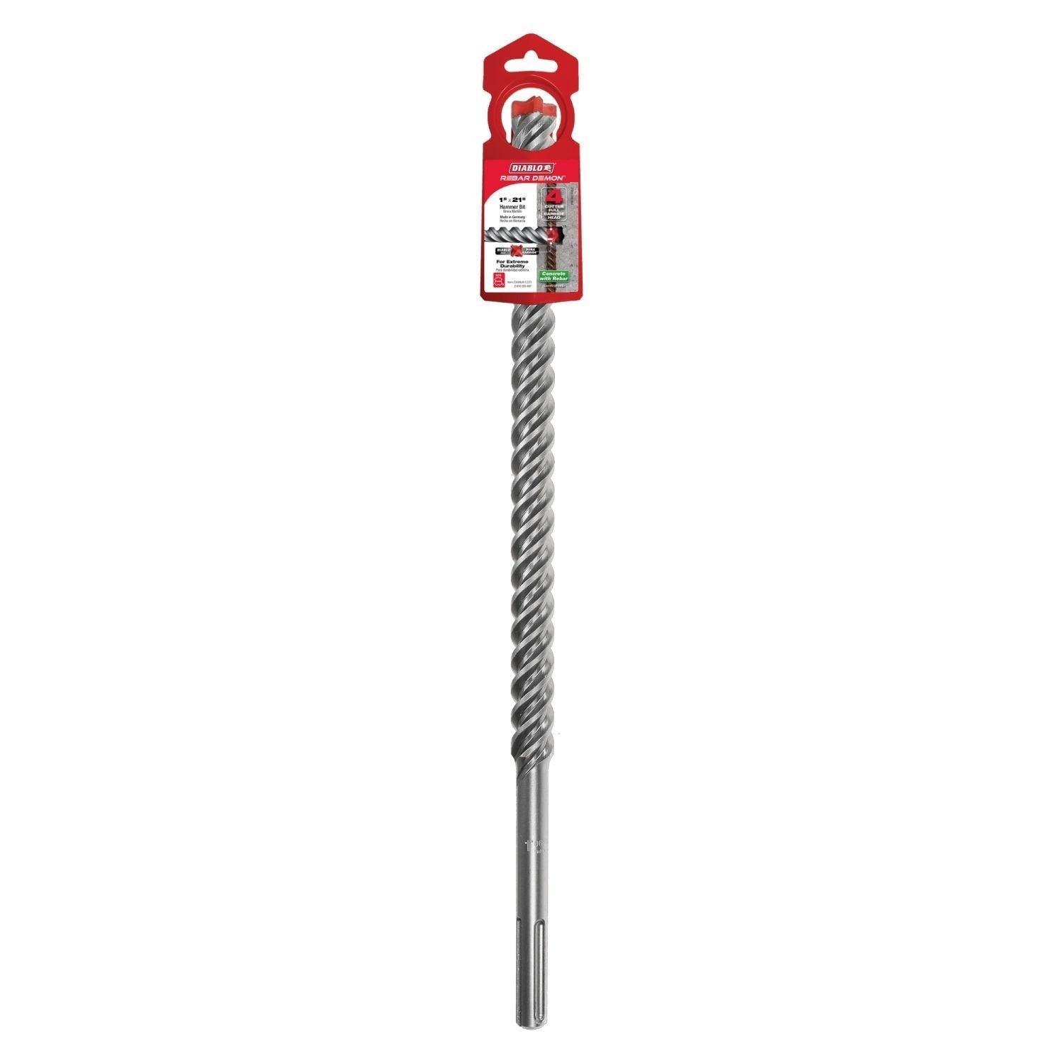 Diablo DMAMX1220 1-in. x 16-in. x 21-in. Rebar Demon SDS-Max 4-Cutter Full Carbide Head Hammer Drill Bit