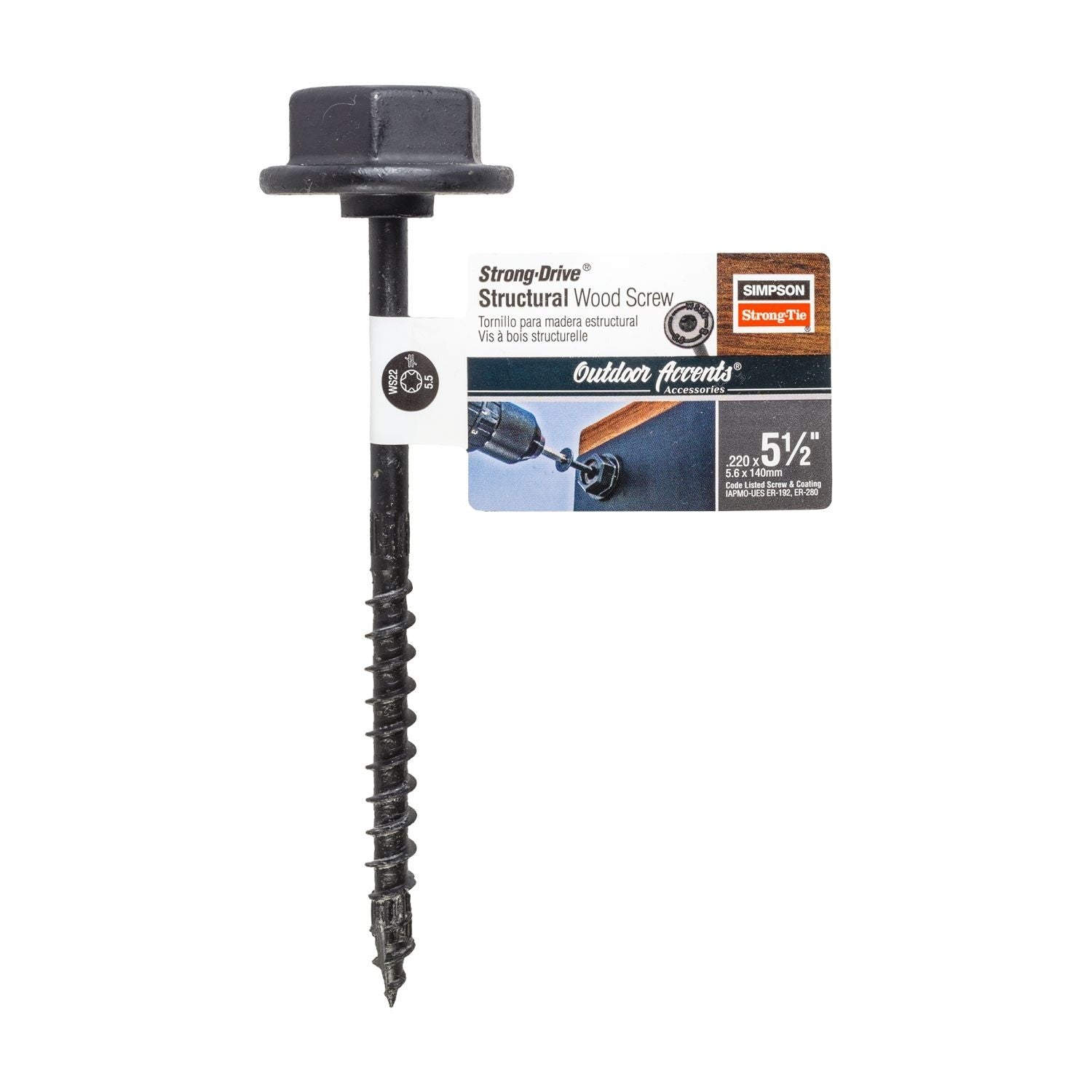 Simpson Strong-Tie SDWS22512DBB-RN1 Outdoor Accents Structural Wood Screw, .220-in. x 5-1/2-in. DB Coating, Black withWasher