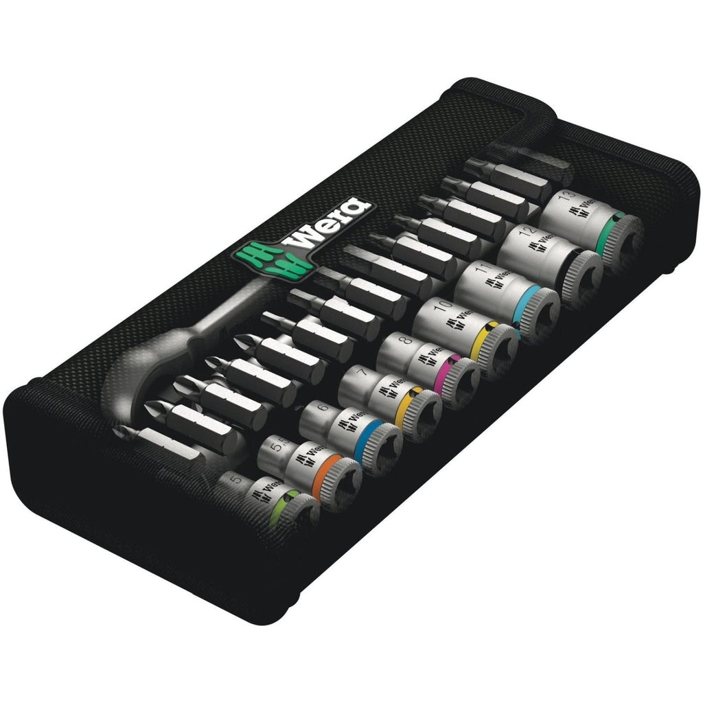 Wera 8100 Sa 8 Zyklop Metal Ratchet Set With Switch Lever, 1/4-in. Drive, Metric, 28-Pieces