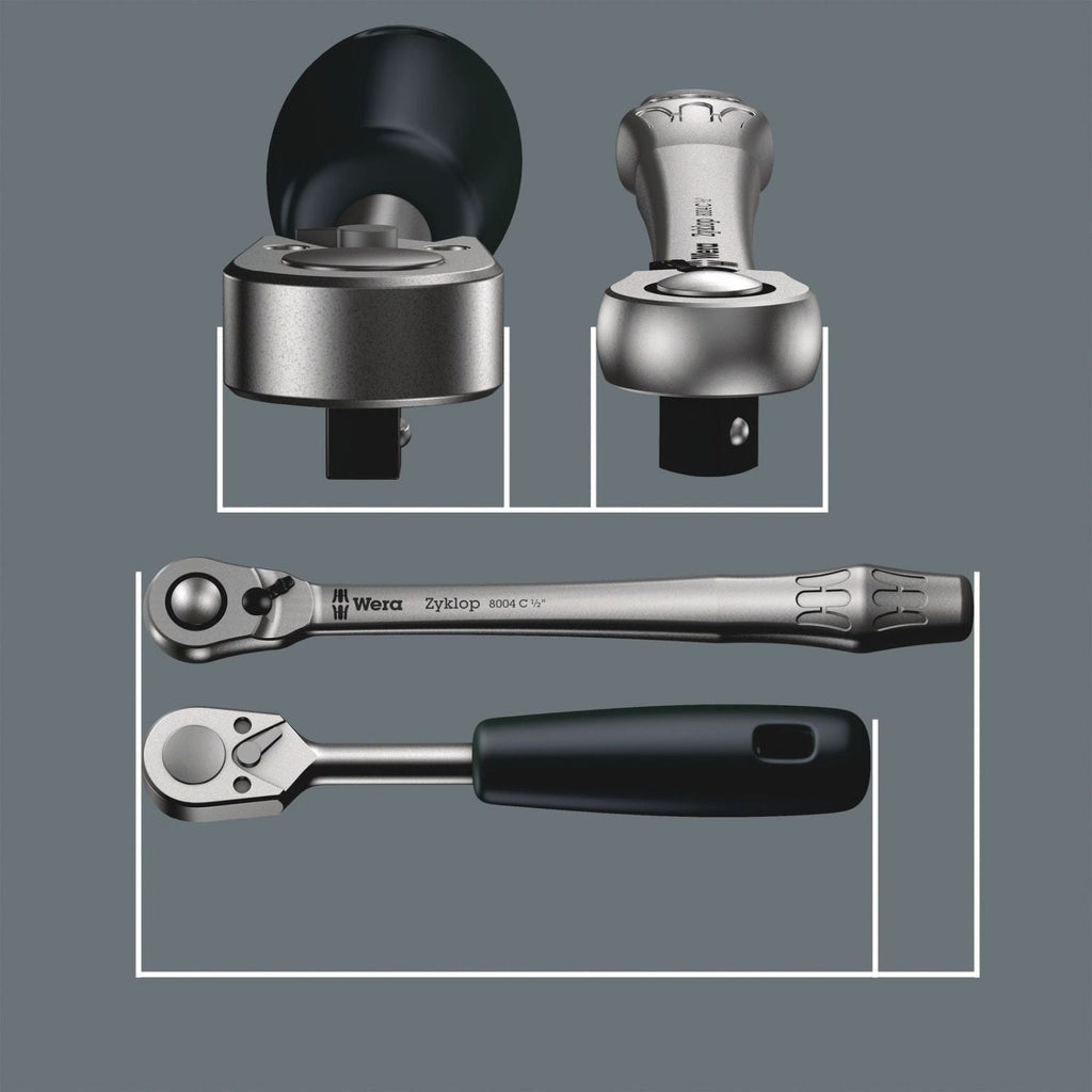 Wera 8100 Sc 11 Zyklop Metal Ratchet Set With Switch Lever, 1/2-in. Drive, Imperial, 28-Pieces