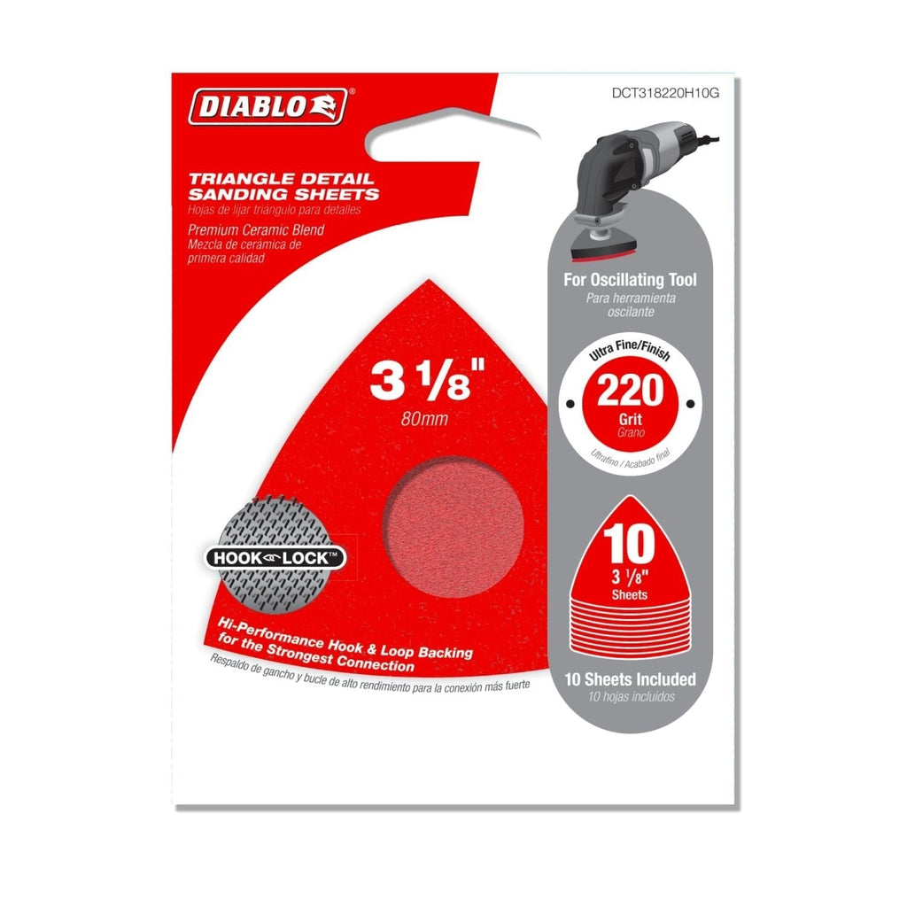 Diablo DCT318220H10G 3-1/8 in. 220-Grit (Fine) Oscillating Detail Triangle Sanding Sheets (10-Pack)