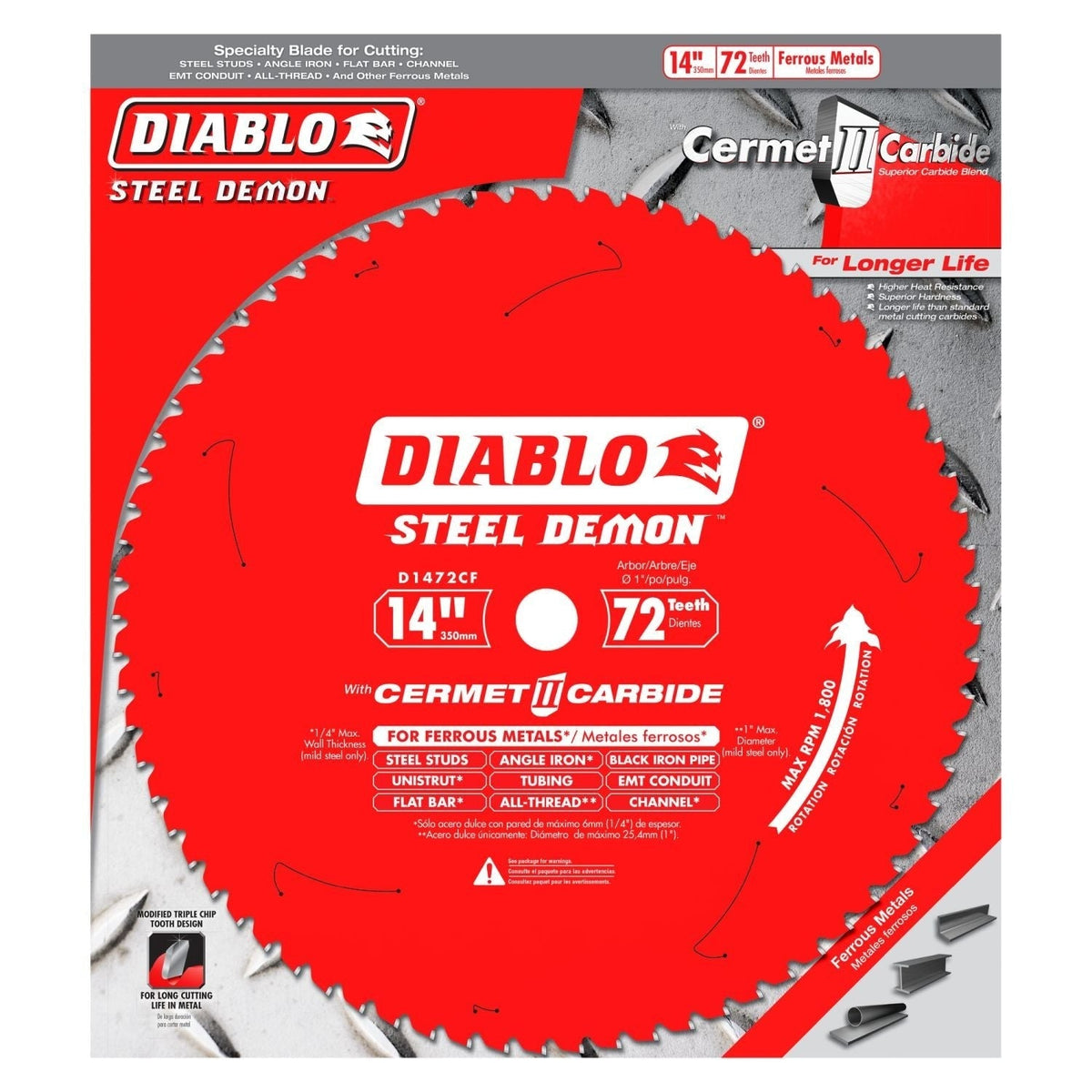 Diablo D1472CF 14 in. x 72-Tooth Steel Demon Cermet Metal and Stainless Steel Cutting Saw Blade