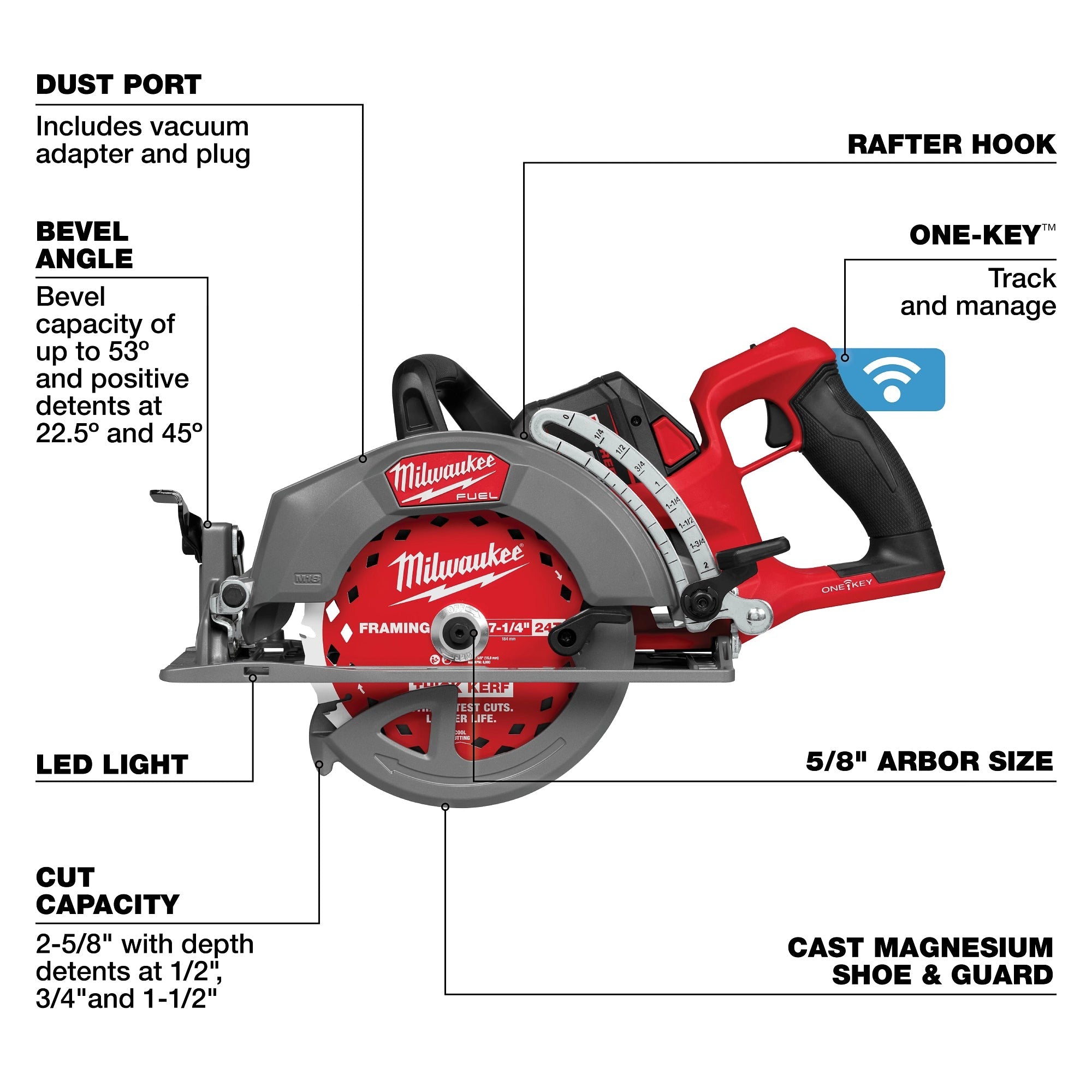 Milwaukee 2931-21HD M18 FUEL 7-1/4-in. ONE-KEY Rear Handle Circular Saw 12.0Ah Kit